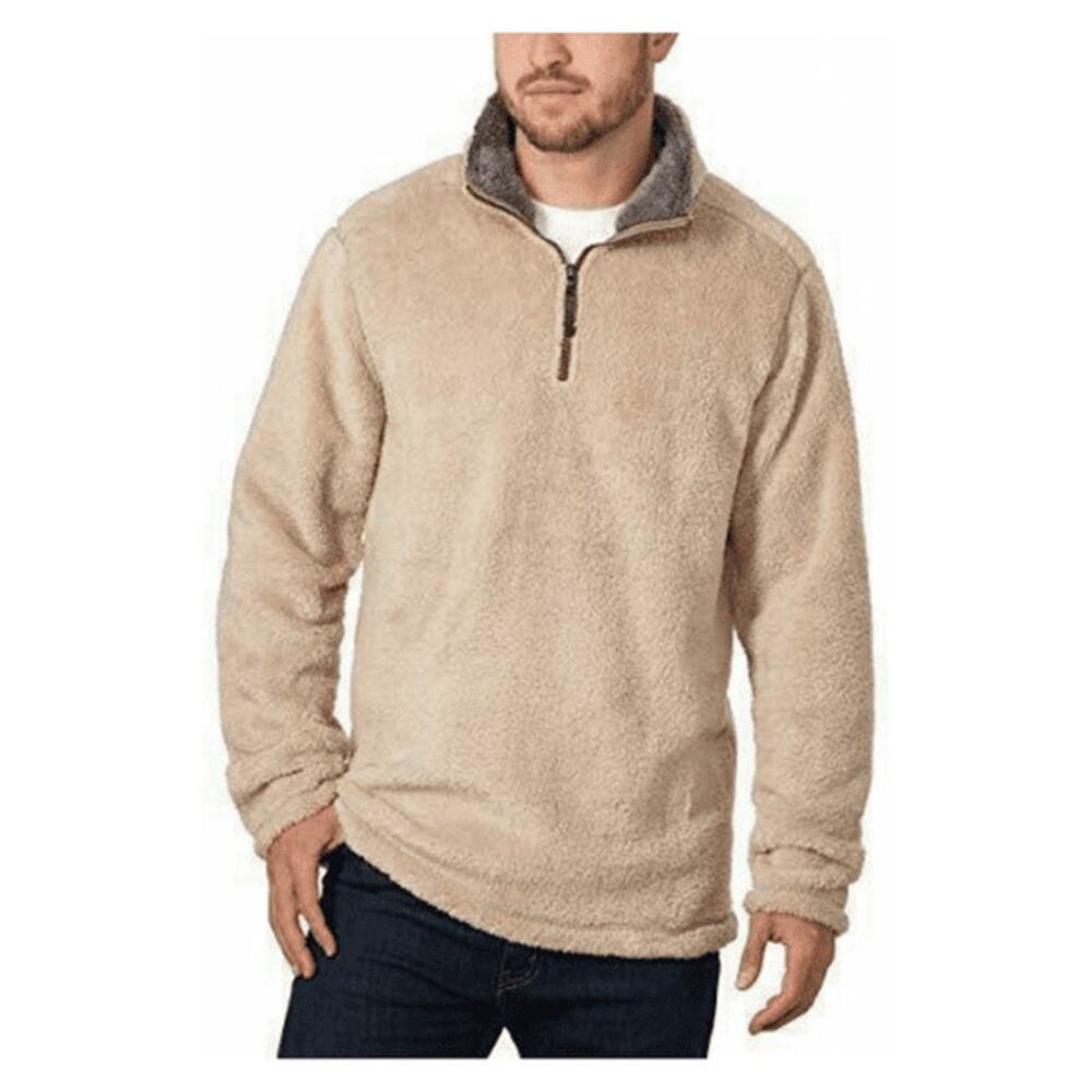 Trinity Khaki Brown 1/4 Quarter Zip Faux Fur Plush Sherpa Jacket Mens Size Large